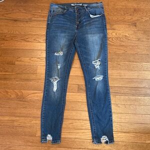 Wallflower THE FLIRTY CURVY HIGH RISE Distressed Button-Fly Skinny Jeans Sz 11